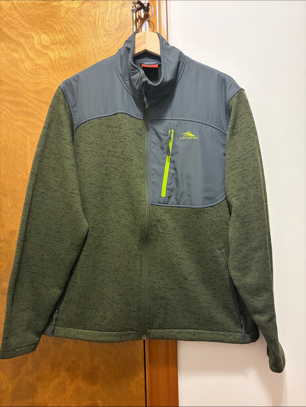 Men's Olive Green Full-Zip Fleece Jacket with Contrast Yoke